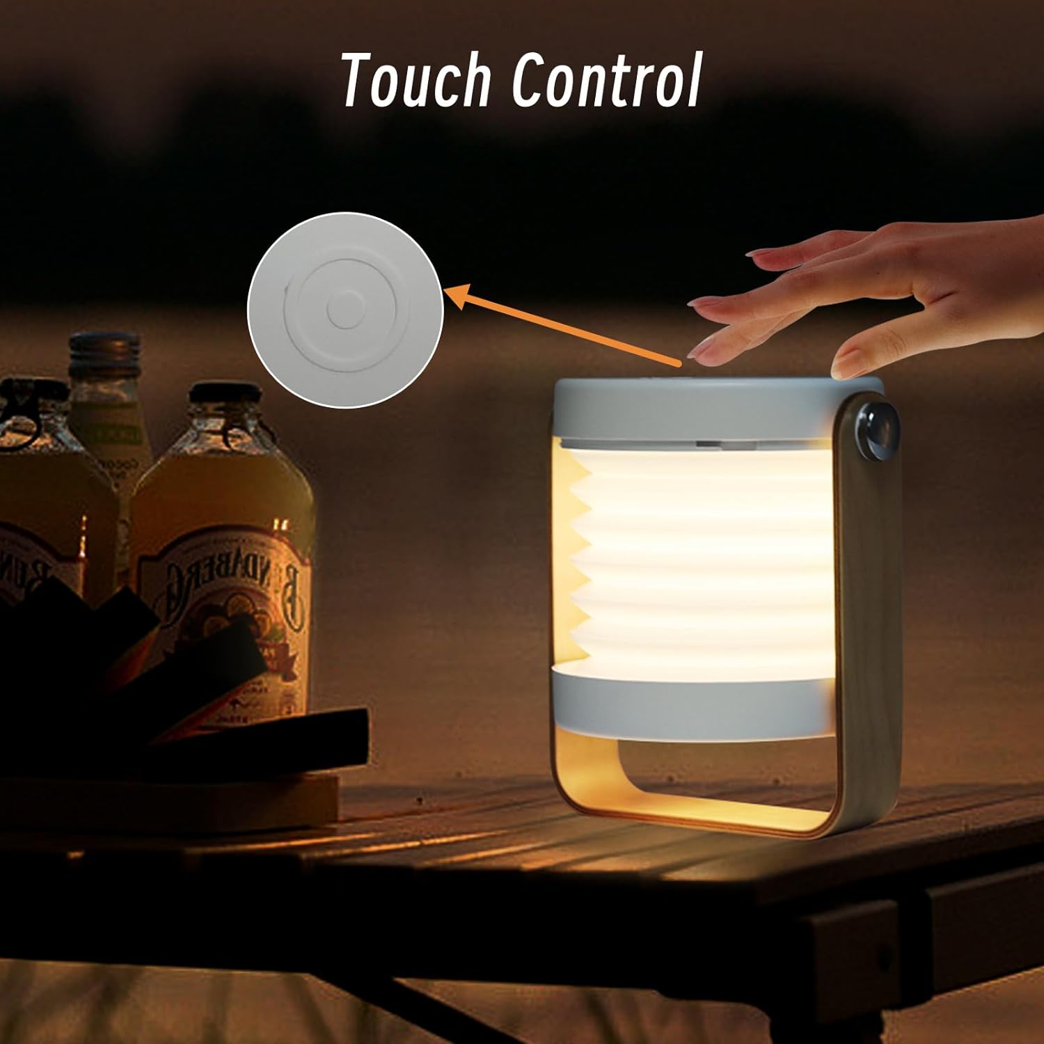 4-in-1 Foldable Table Lamp, USB Rechargeable LED Light, Wooden Handle Portable Lantern Light and Flashlight