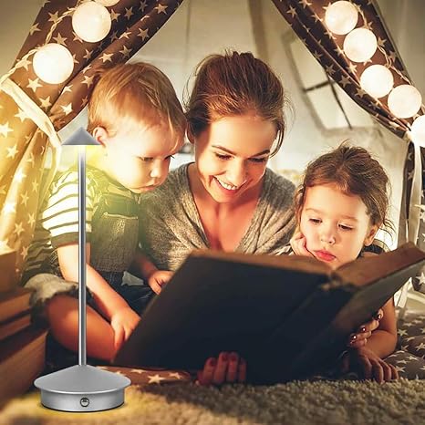 Table Lamp, LED Rechargeable Lamp, Lamps for Home Decoration, Night Lamp for Bedroom, Lamp for Bedroom, Bedside Lamp, Light Lamp, Stepless Dimming, 3 Colour Touch Control - Metal (Silver)