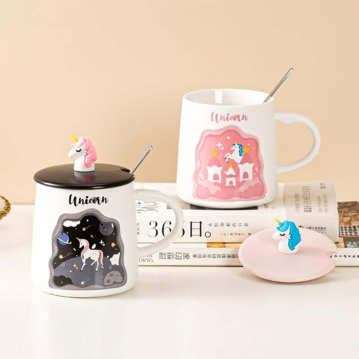 3D Unicorn Ceramic Mug with lid & Stainless Steel Spoon