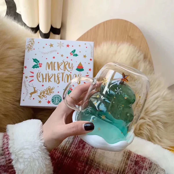 Christmas Tree Shaped Double Wall Glass Mug