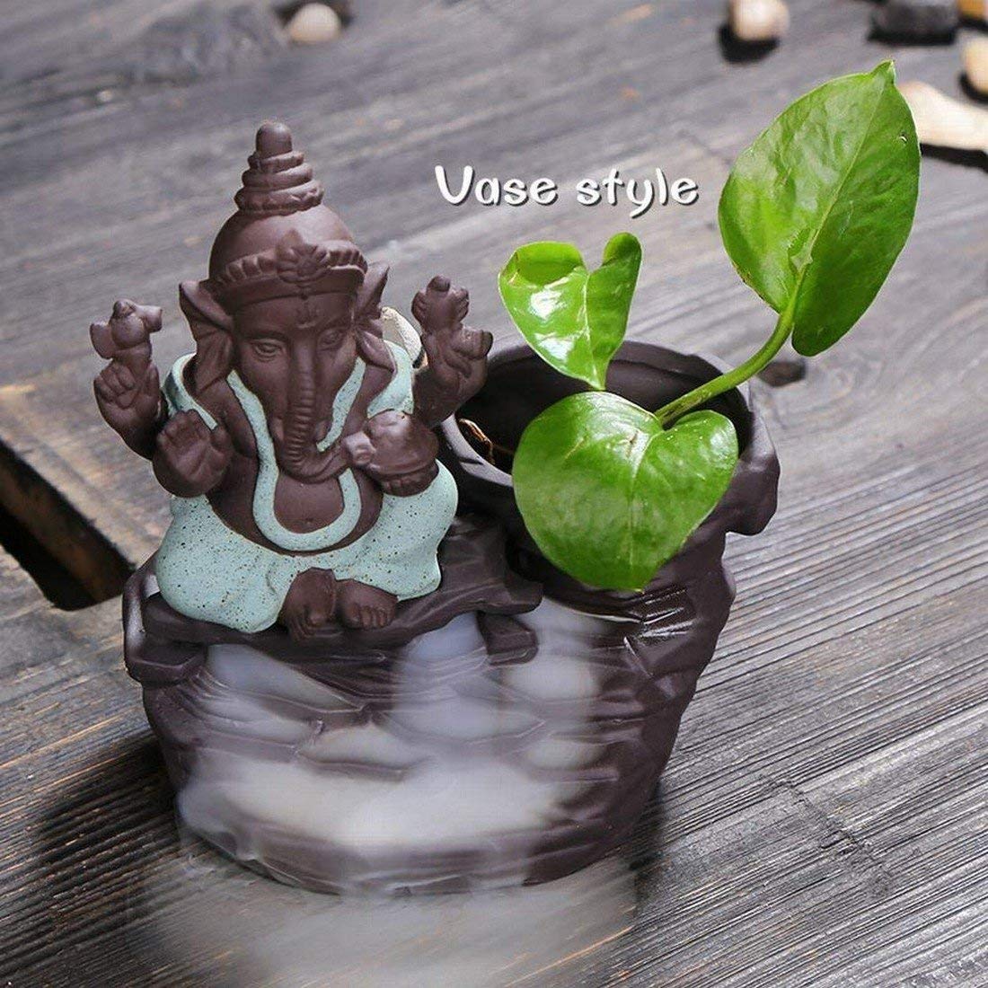 Lord Ganesha Incense Burner Smoke Waterfall Backflow Holder Ceramics Porcelain Ganesha Little Monk Smoke Fountain with 30 Incense Cones