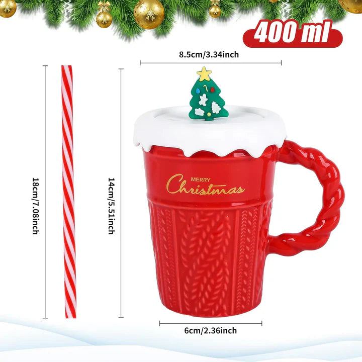 Merry Christmas Mug With Straw