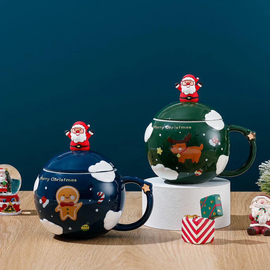 Christmas Round Mug With Lid & Spoon