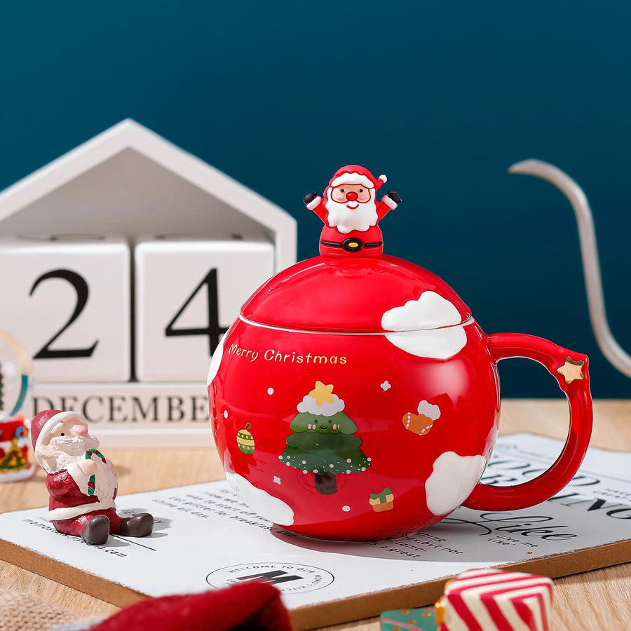 Christmas Round Mug With Lid & Spoon