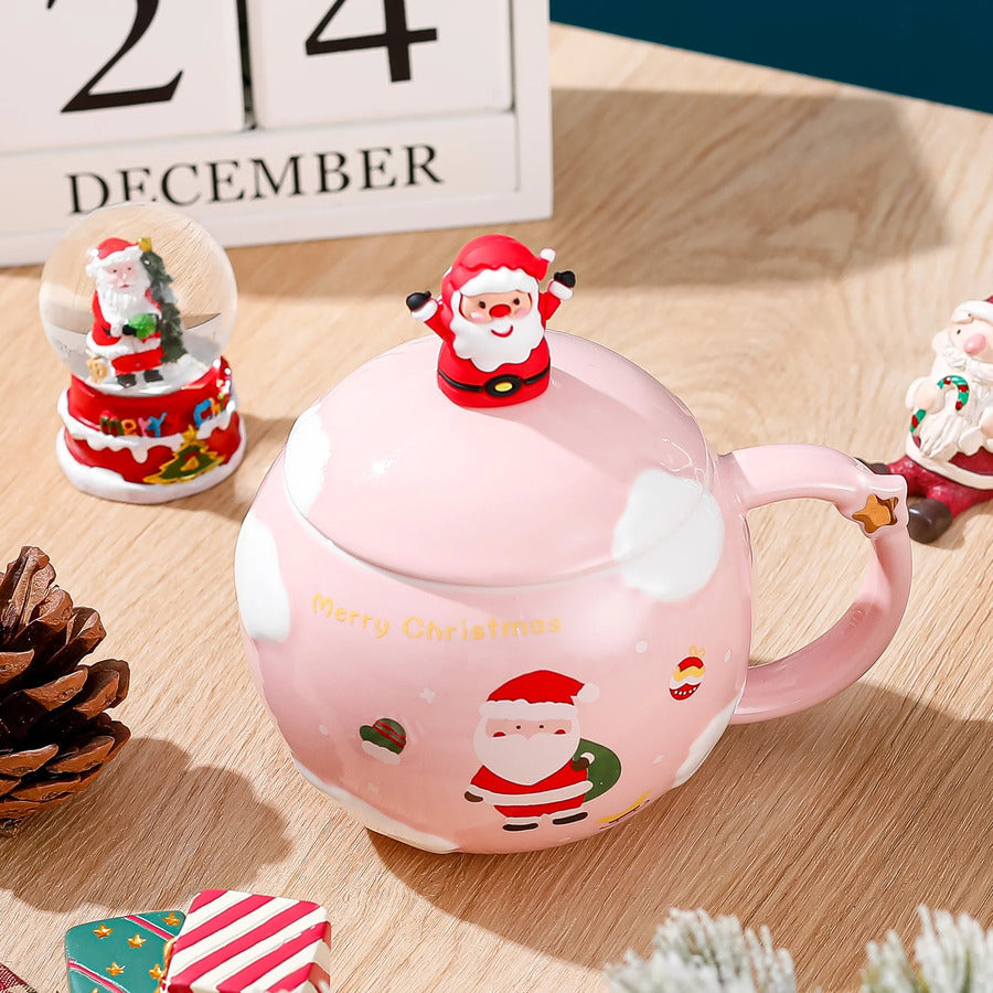 Christmas Round Mug With Lid & Spoon