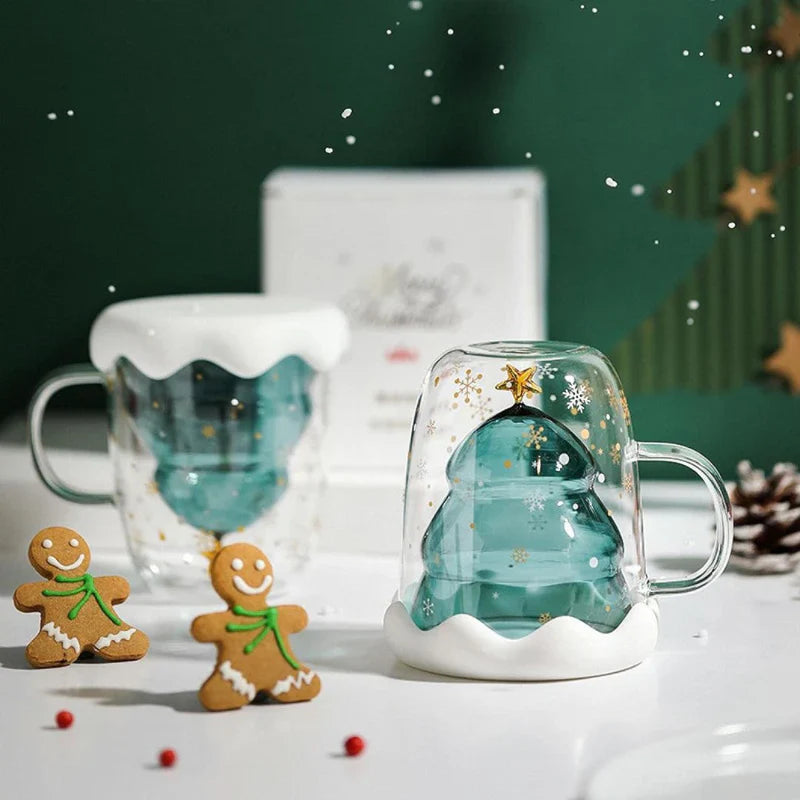 Christmas Tree Shaped Double Wall Glass Mug