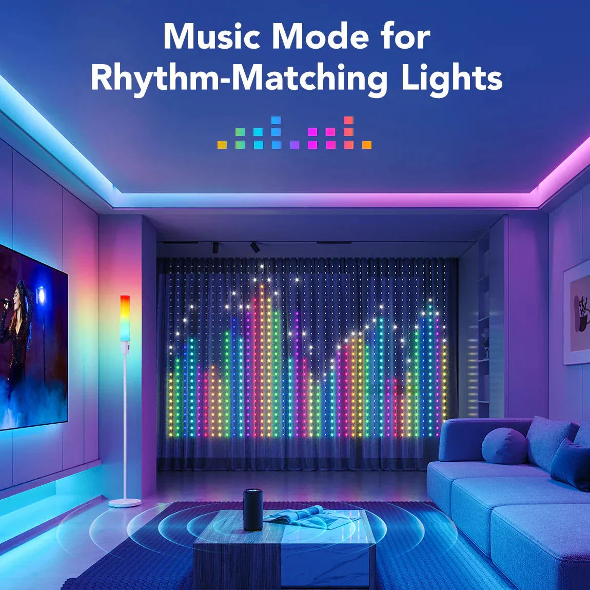 Smart 400 LED Curtain Lights - Bluetooth, Music Sync, Custom Patterns & Text, RGB Colors