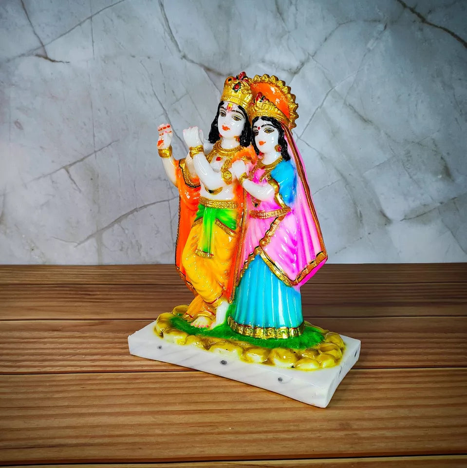 Marble Polish Lord Radha Krishna Love Couple Statue Stand on Lotus Sculpture Han