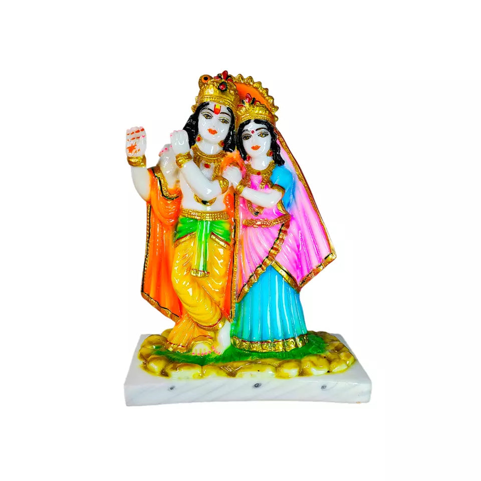 Marble Polish Lord Radha Krishna Love Couple Statue Stand on Lotus Sculpture Han