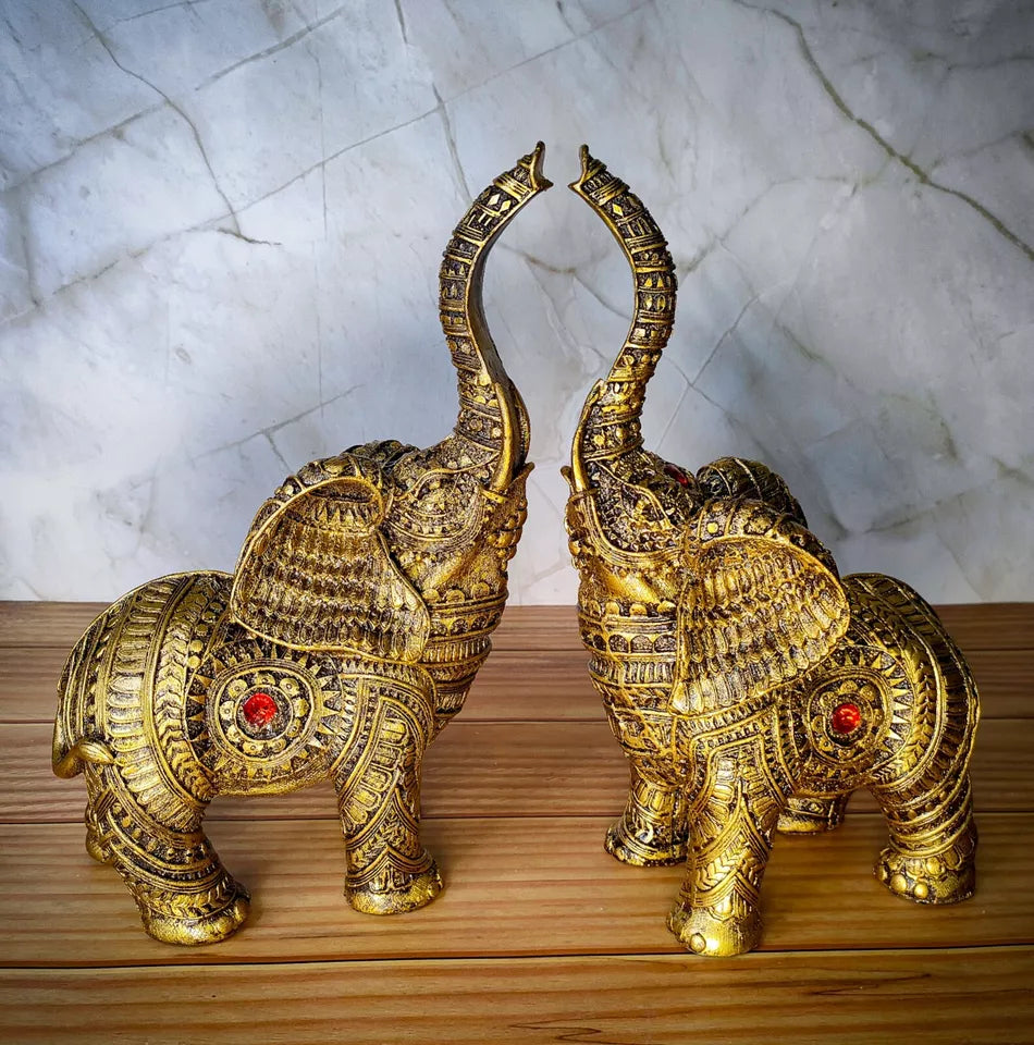 Set Of 2 Trunk Up Elephant Family Statue Showpiece Figurine indian Handicraft