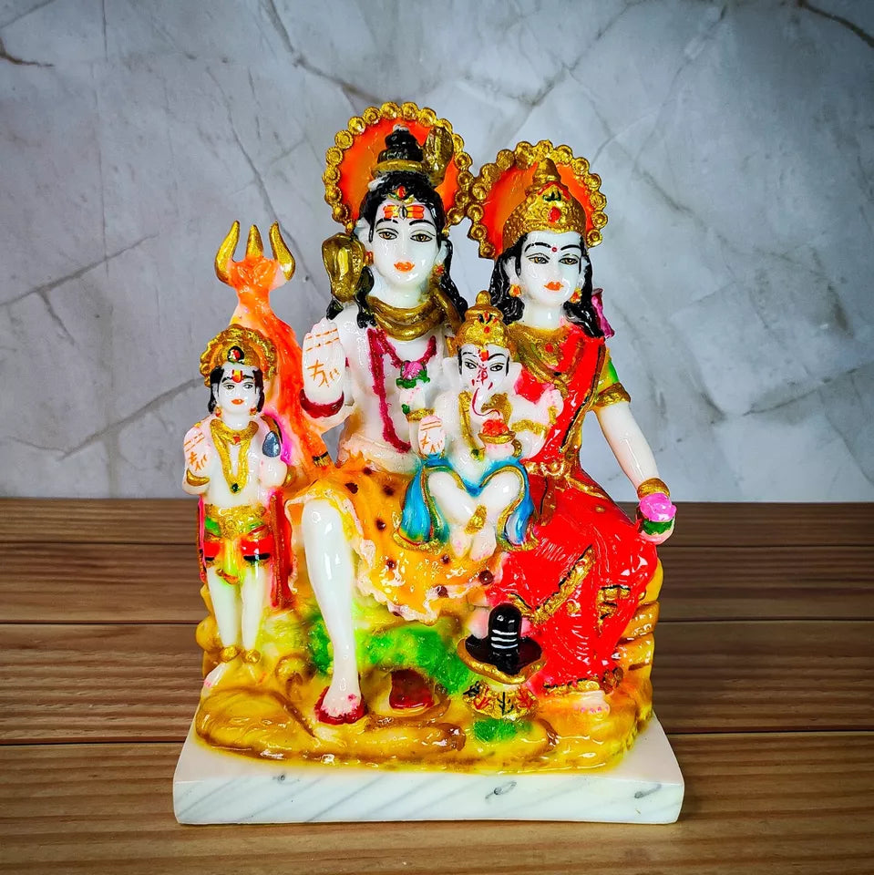 Marble Polish Shiva Parvati Ganesha Statue Sculpture Handicraft